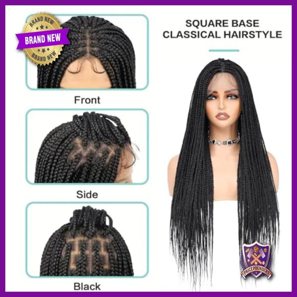 30\'\' Knotless Box Braided Full Lace Wig, Hand-Braided Synthetic Hair, Glueless main image 4
